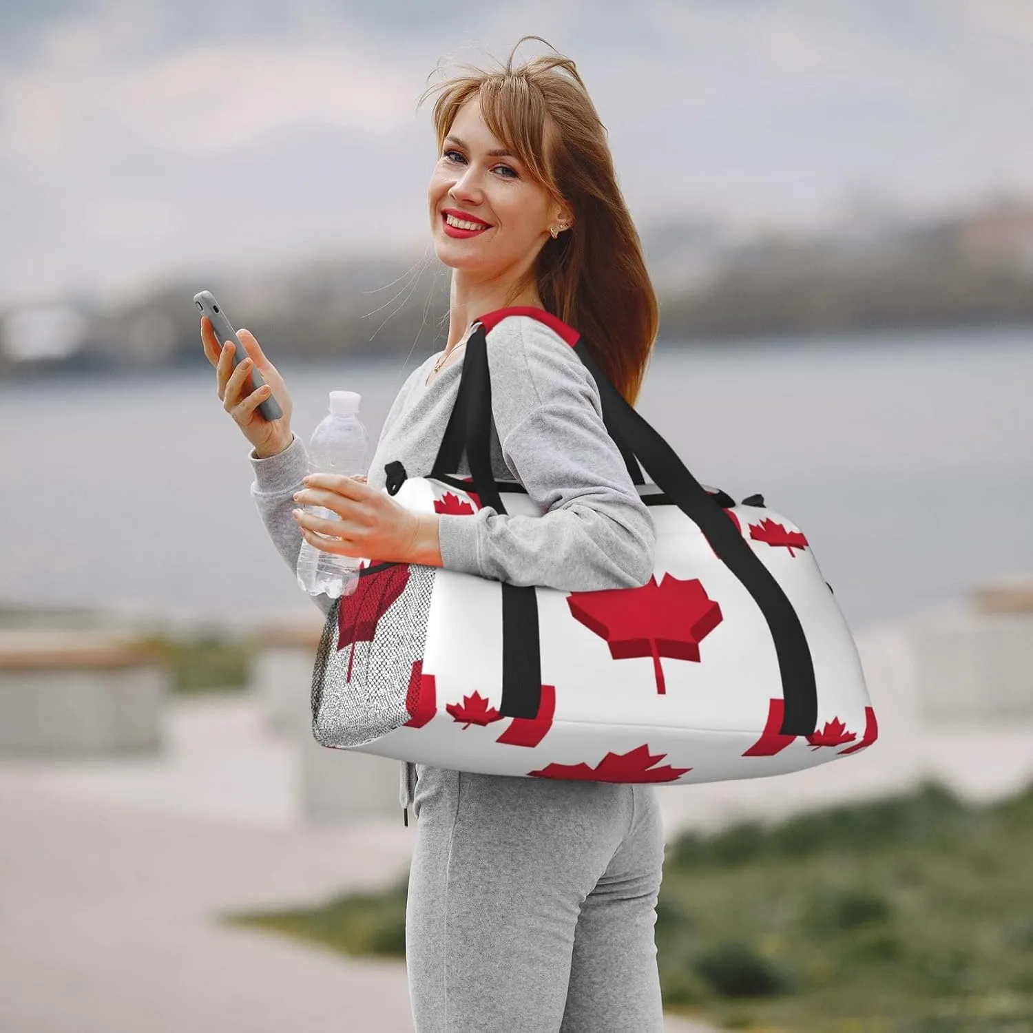 Canada Flag Travel Duffel Bag Large Foldable Waterproof Overnight Bag For Beach Swim Bags Pool Sports Gym