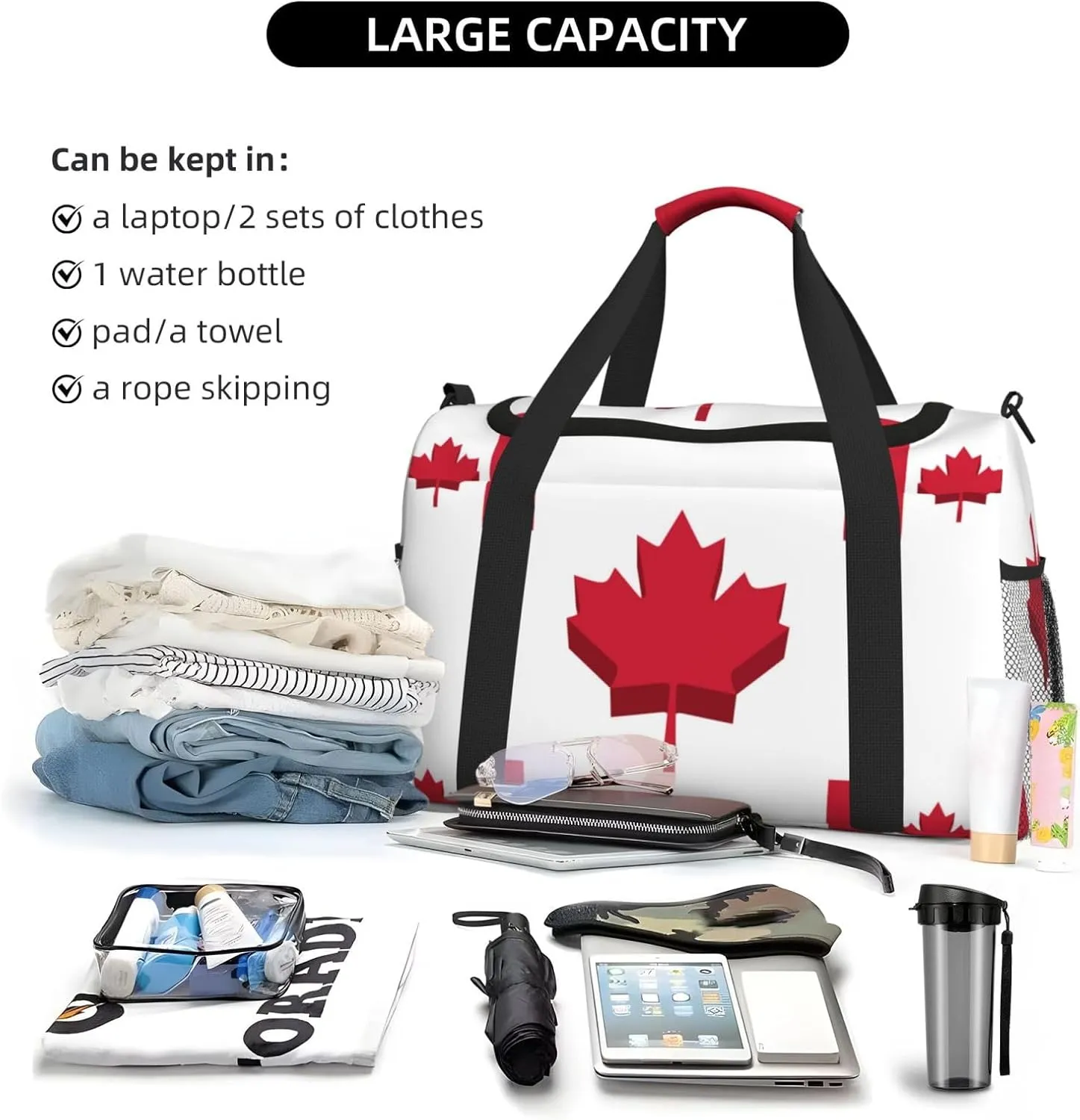 Canada Flag Travel Duffel Bag Large Foldable Waterproof Overnight Bag For Beach Swim Bags Pool Sports Gym