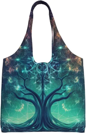 Canvas Tote Bag for Women Purse Digital Futuristic Tree of Life Icon with Space Handbags Totes Crossbody Shoulder Shopping Bag