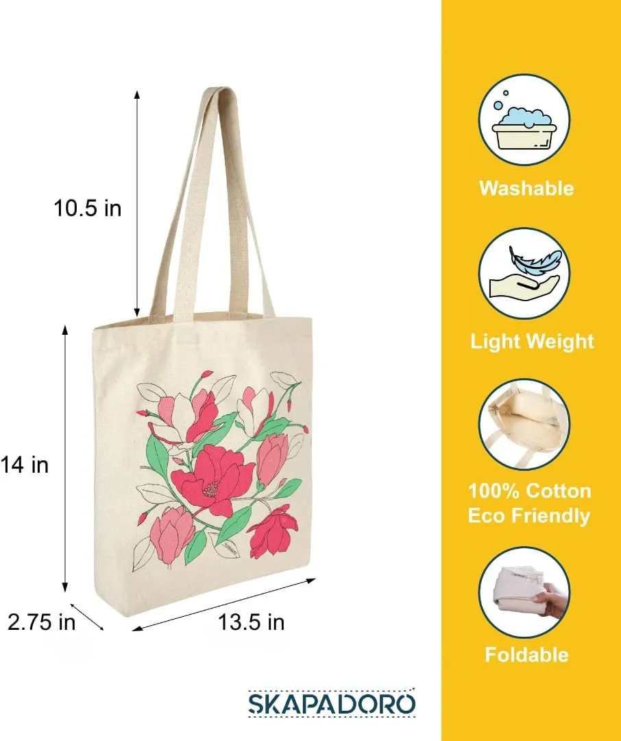 Canvas Zip Tote Cotton, Ecofriendly Printed Tote Bags For Travel, College, Beach, Shopping, Everyday Shoulder Bag