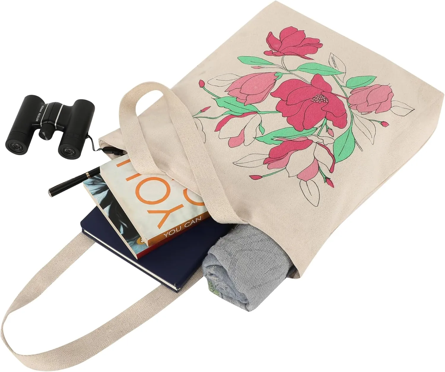 Canvas Zip Tote Cotton, Ecofriendly Printed Tote Bags For Travel, College, Beach, Shopping, Everyday Shoulder Bag