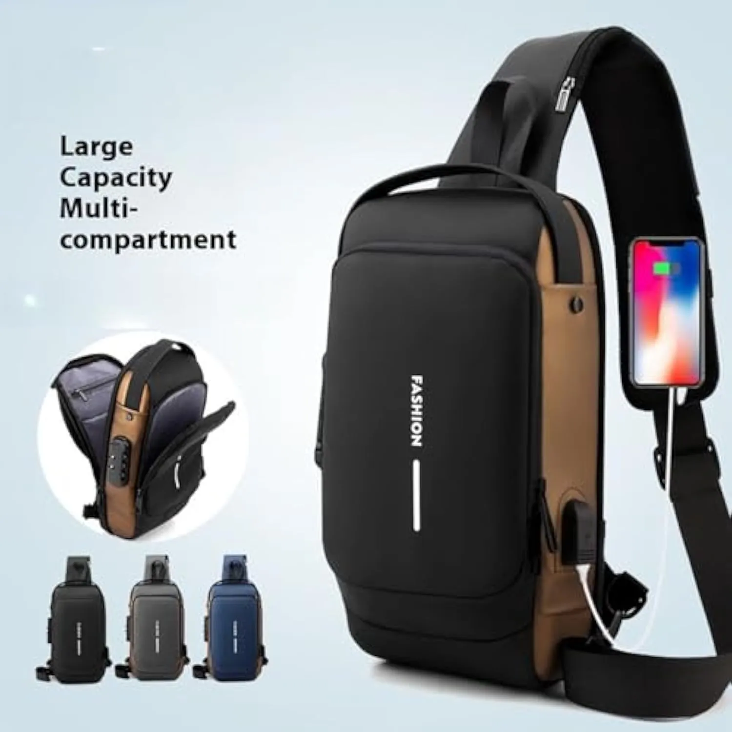 Carbon Fiber Streamline Anti-theft Sling Bag, Sling Backpack USB Waterproof Chest Daypack for Travel Gym Sports (C)