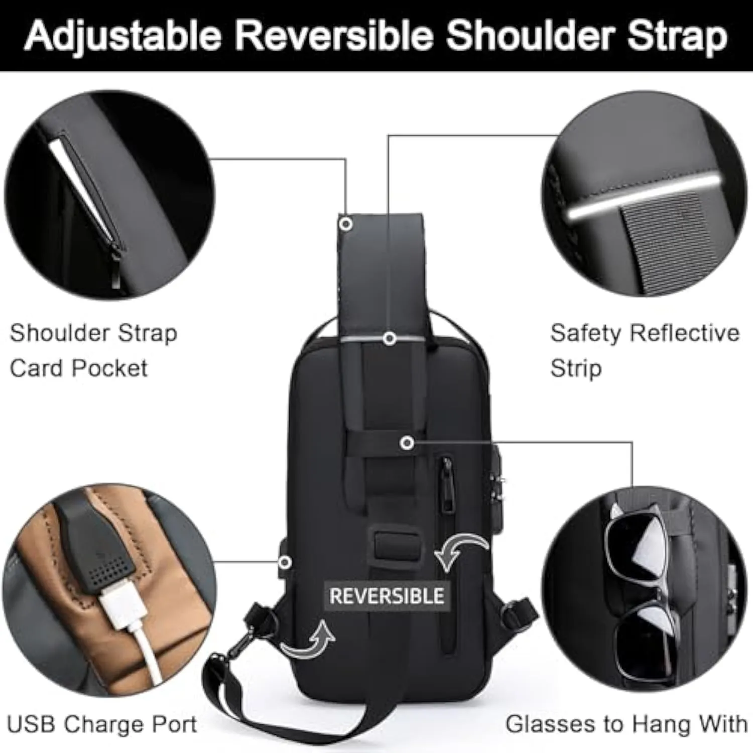 Carbon Fiber Streamline Anti-theft Sling Bag, Sling Backpack USB Waterproof Chest Daypack for Travel Gym Sports (C)