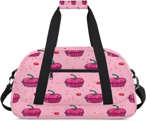 Cartoon Cupcakes Gym Duffel Bag for Men Women Polka Dots Sports Tote Bag with Adjustable Shoulder Strap for Dance Gymnastics Traveling Outdoor Camping Overnight Stay