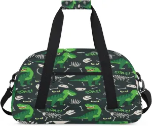 Cartoon Dino Gym Duffel Bag for Men Women Dinosaur Fossils Sports Tote Bag with Adjustable Shoulder Strap for Dance Gymnastics Traveling Outdoor Camping Overnight Stay