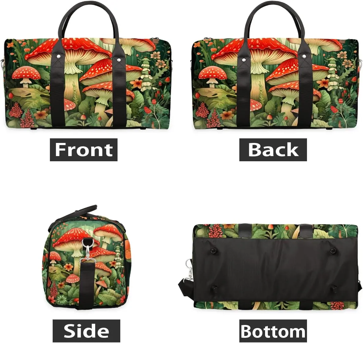 Cartoon Mushrooms Travel Duffel Bag for Women Men Waterproof Foldable Overnight Weekender Bag Large Capacity Sports Gym Bag