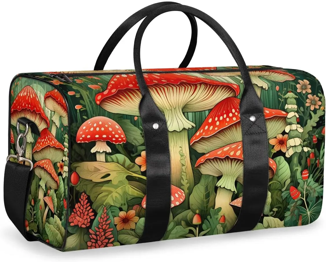 Cartoon Mushrooms Travel Duffel Bag for Women Men Waterproof Foldable Overnight Weekender Bag Large Capacity Sports Gym Bag