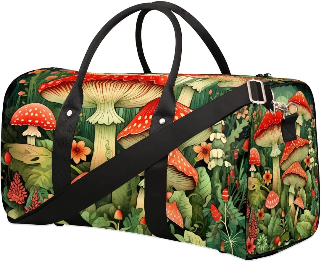 Cartoon Mushrooms Travel Duffel Bag for Women Men Waterproof Foldable Overnight Weekender Bag Large Capacity Sports Gym Bag