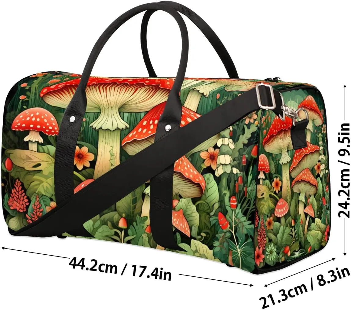 Cartoon Mushrooms Travel Duffel Bag for Women Men Waterproof Foldable Overnight Weekender Bag Large Capacity Sports Gym Bag
