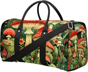 Cartoon Mushrooms Travel Duffel Bag for Women Men Waterproof Foldable Overnight Weekender Bag Large Capacity Sports Gym Bag