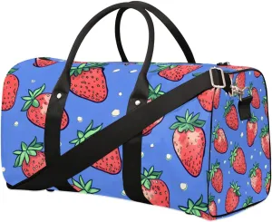 Cartoon Strawberry Travel Duffel Bag for Women Men Waterproof Foldable Overnight Weekender Bag Large Capacity Sports Gym Bag