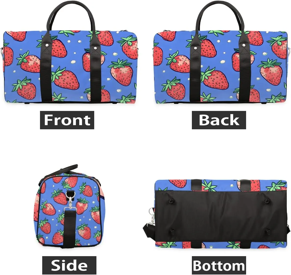 Cartoon Strawberry Travel Duffel Bag for Women Men Waterproof Foldable Overnight Weekender Bag Large Capacity Sports Gym Bag