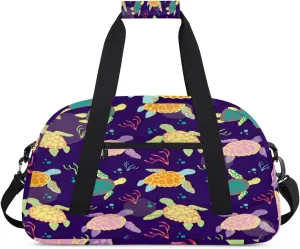 Cartoon Turtle Gym Duffel Bag for Men Women Color Turtle Sports Tote Bag with Adjustable Shoulder Strap for Dance Gymnastics Traveling Outdoor Camping Overnight Stay