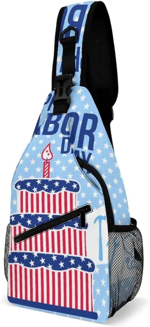 Casual Sling Backpack Happy-labor-day-print Chest Bags Crossbody Sling Bag Travel Hiking Daypack Shoulder Bag for Women Men, 38x20cm, Style-1