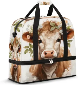 Cattle Print Foldable Travel Duffel Bag Overnight Weekender Bag with Shoes Compartment Sports Gym Bag for Men Women
