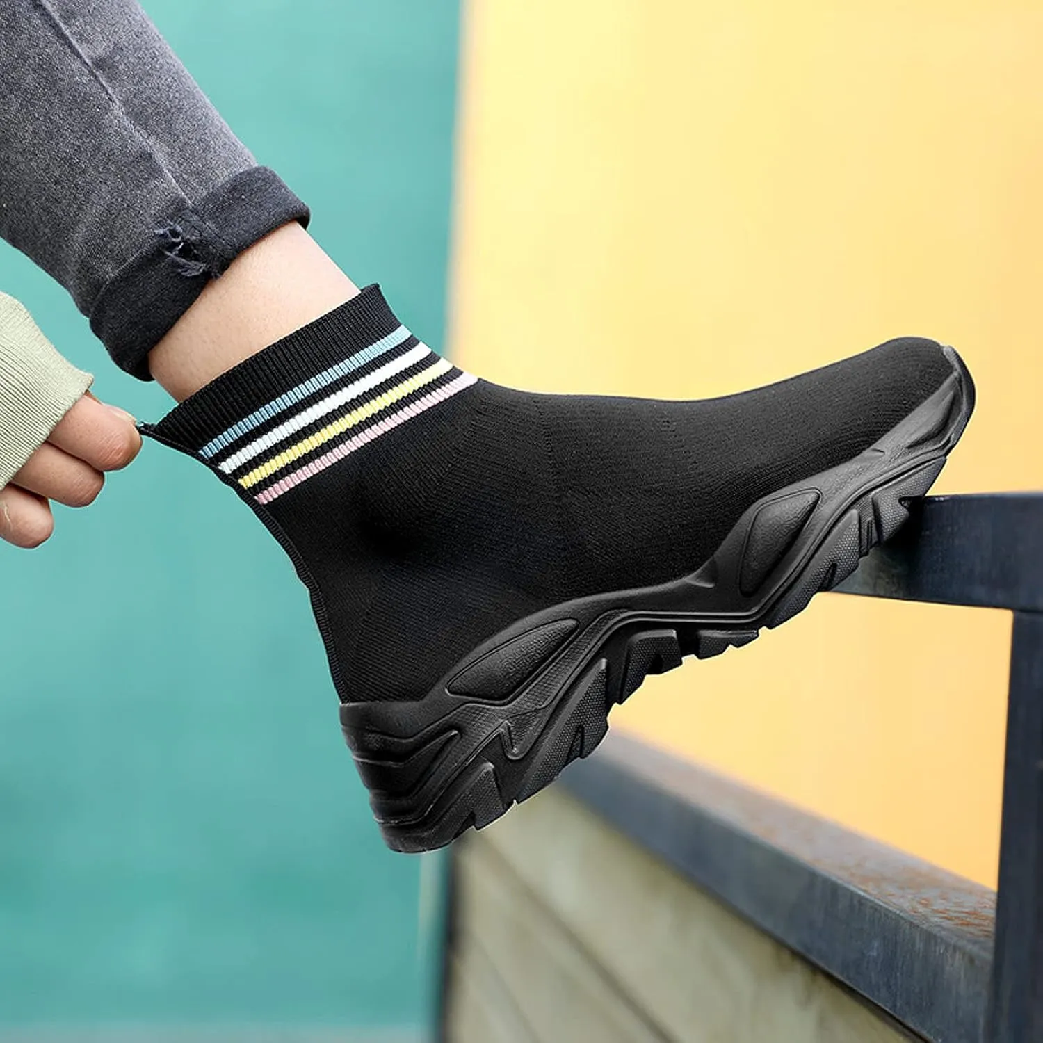 CERYTHRINA Womens Mens Walking Shoes High Top Athletic Running Knit Mesh Socks Shoes Road Gym Fashion Sneakers
