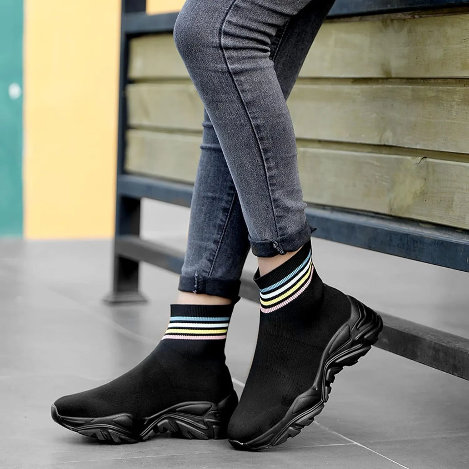 CERYTHRINA Womens Mens Walking Shoes High Top Athletic Running Knit Mesh Socks Shoes Road Gym Fashion Sneakers