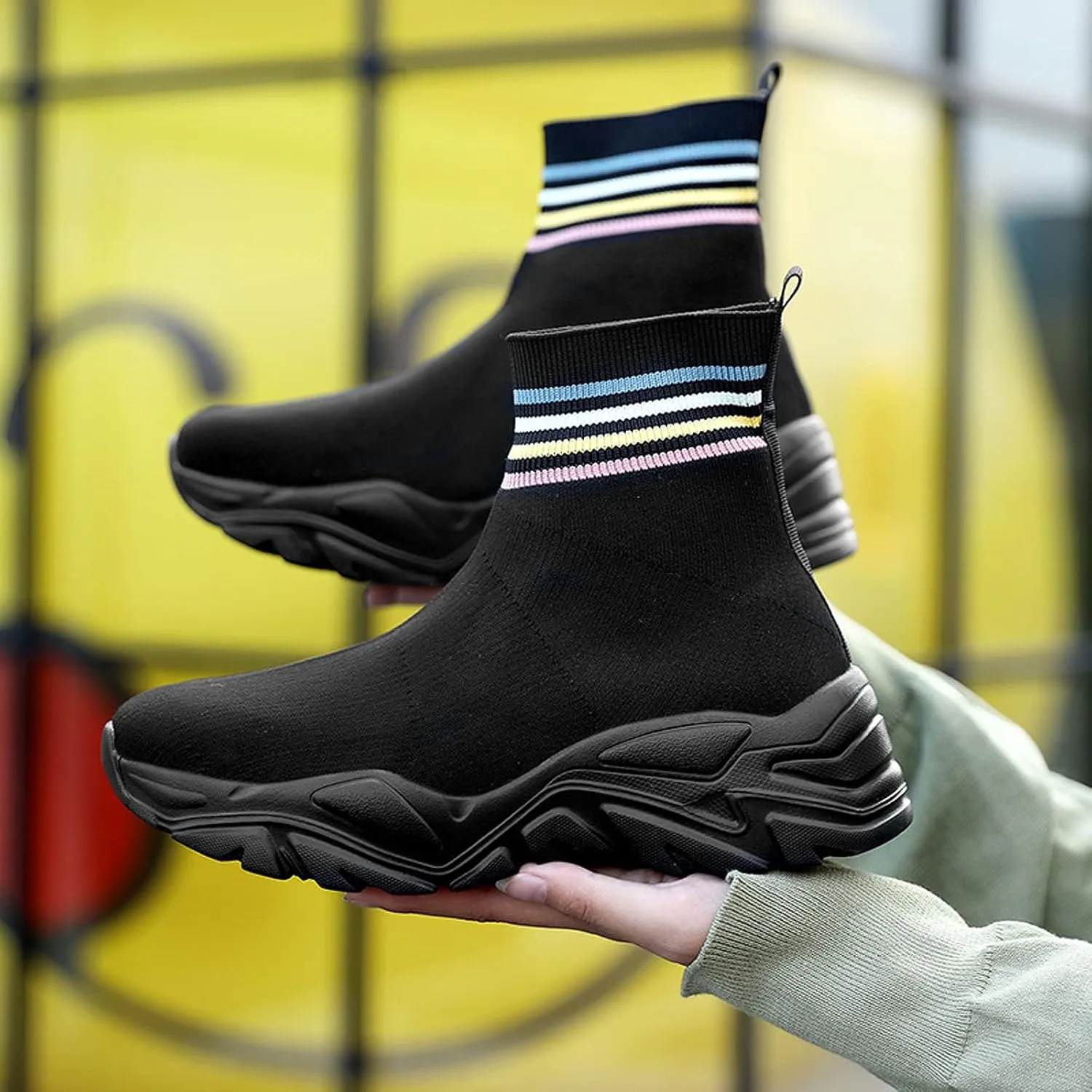 CERYTHRINA Womens Mens Walking Shoes High Top Athletic Running Knit Mesh Socks Shoes Road Gym Fashion Sneakers
