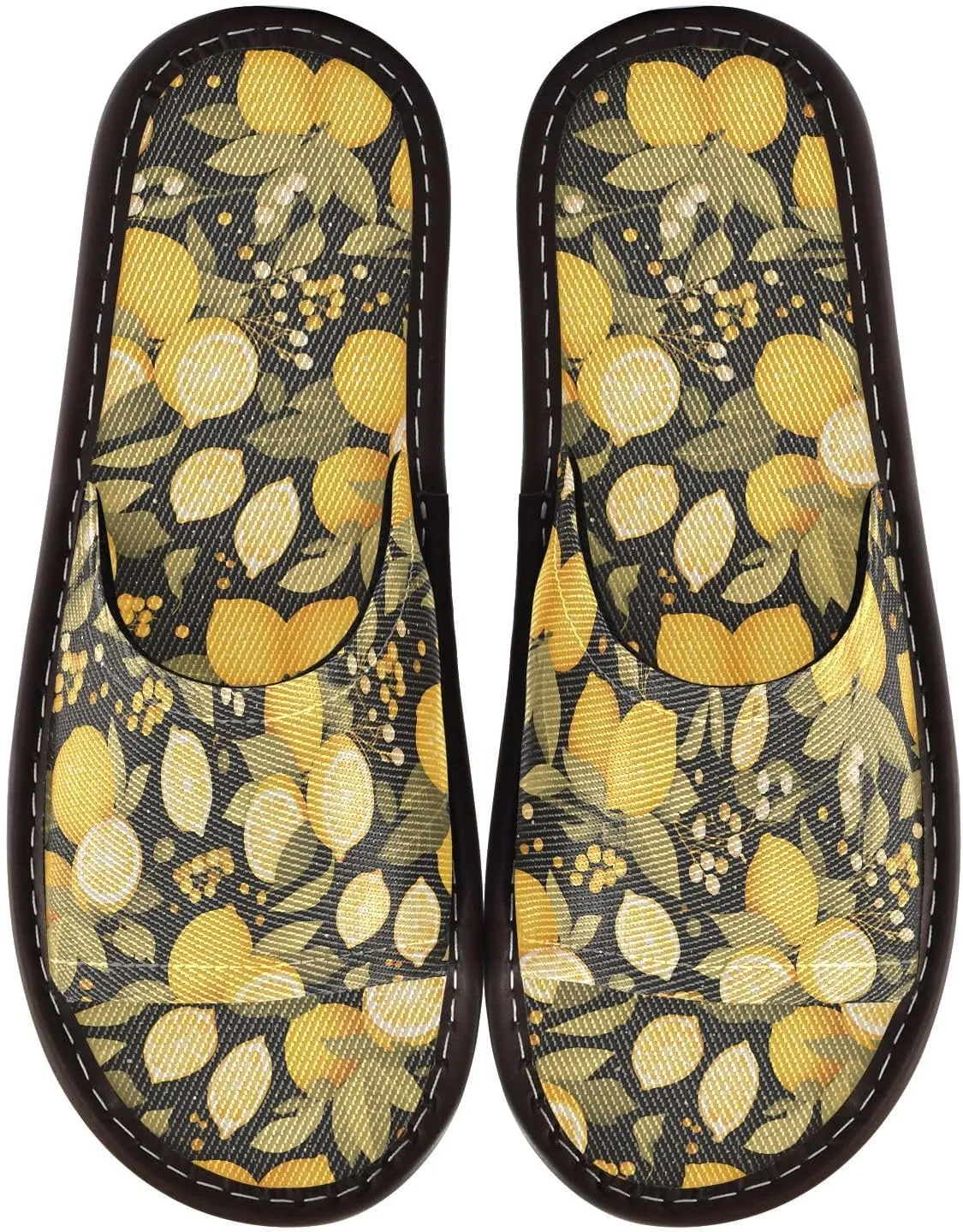 Chic Lemons Limes Black Womens Bedroom Slippers Reusable Dorm Home Slides for Outdoor Bedroom Outdoor