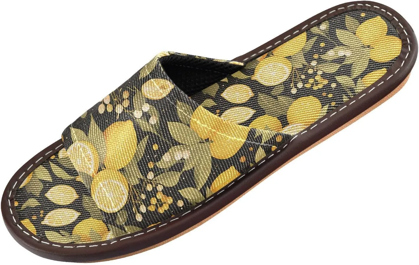 Chic Lemons Limes Black Womens Bedroom Slippers Reusable Dorm Home Slides for Outdoor Bedroom Outdoor