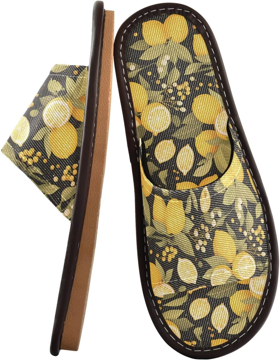 Chic Lemons Limes Black Womens Bedroom Slippers Reusable Dorm Home Slides for Outdoor Bedroom Outdoor