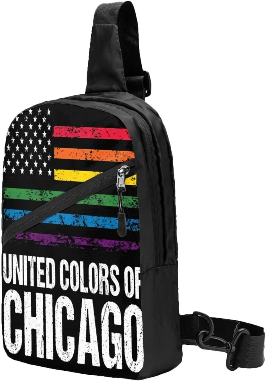 Chicago Gay LGBT Pride Rainbow American Flag Crossbody Bag Portable Sling Bags Foldable Chest Daypack Reusable Sports Shoulder Backpack Diagonally Casual Rucksack Travel Bag