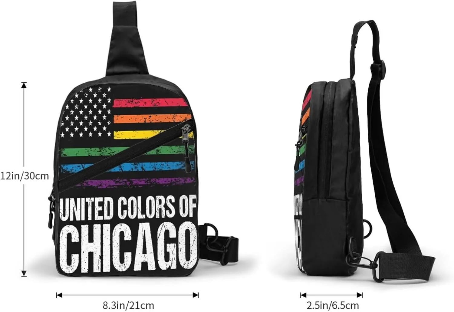 Chicago Gay LGBT Pride Rainbow American Flag Crossbody Bag Portable Sling Bags Foldable Chest Daypack Reusable Sports Shoulder Backpack Diagonally Casual Rucksack Travel Bag