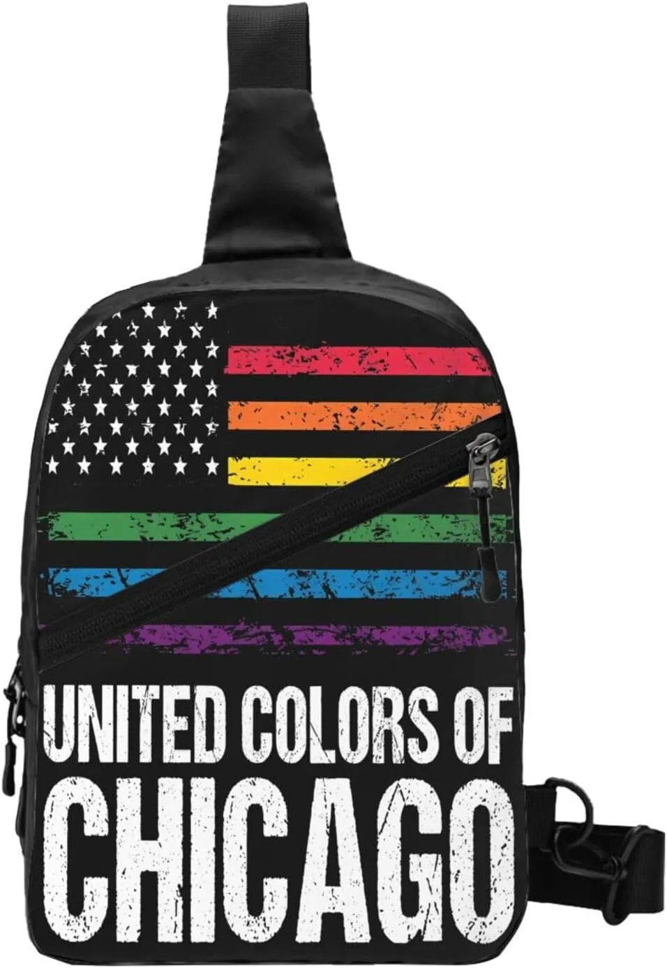 Chicago Gay LGBT Pride Rainbow American Flag Crossbody Bag Portable Sling Bags Foldable Chest Daypack Reusable Sports Shoulder Backpack Diagonally Casual Rucksack Travel Bag