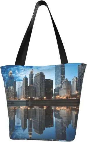 Chicago Reflected printed Shoulder bag Canvas Shopping Bag Fashion Handbag
