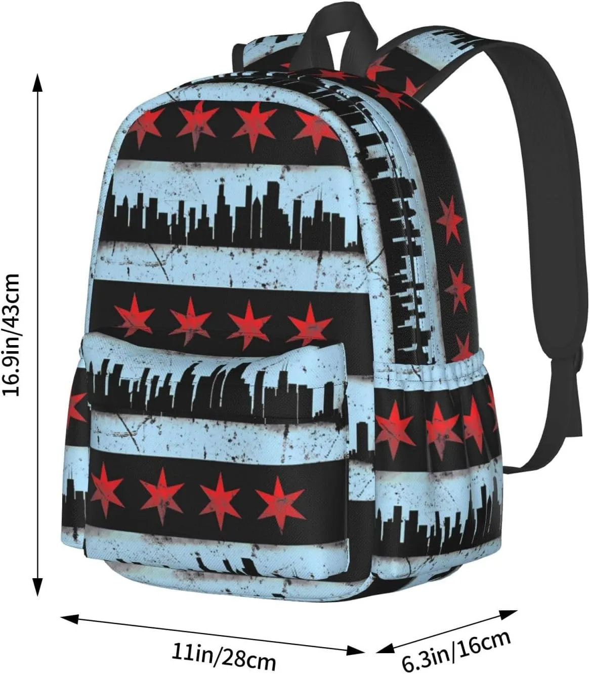 Chicago Skyline Flag Casual Backpack Large Capacity Travel Backpacks Laptop Daypack Commuter Rucksack Adjustable Strap Sports Bags for Hiking Biking