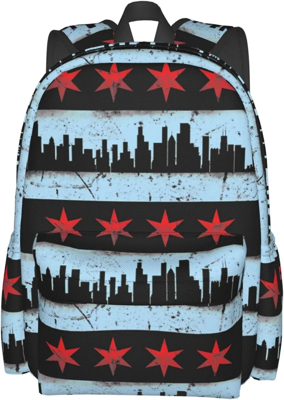 Chicago Skyline Flag Casual Backpack Large Capacity Travel Backpacks Laptop Daypack Commuter Rucksack Adjustable Strap Sports Bags for Hiking Biking