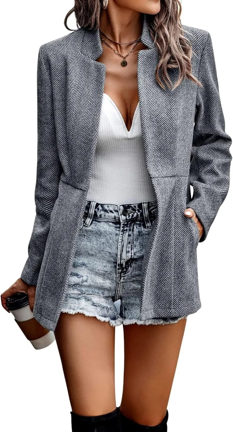 chouyatou Women's Casual Business Open Front Long Sleeve Notch Lapel Office Blazer Jacket