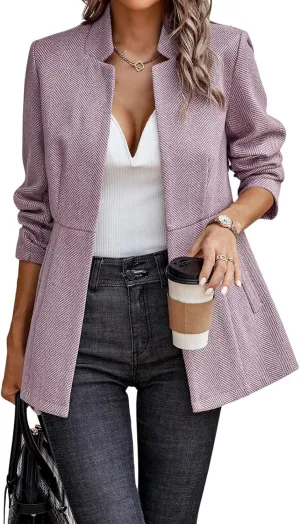 chouyatou Women's Casual Business Open Front Long Sleeve Notch Lapel Office Blazer Jacket