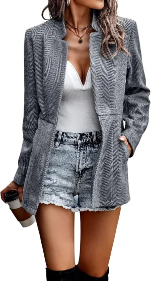 chouyatou Women's Casual Business Open Front Long Sleeve Notch Lapel Office Blazer Jacket