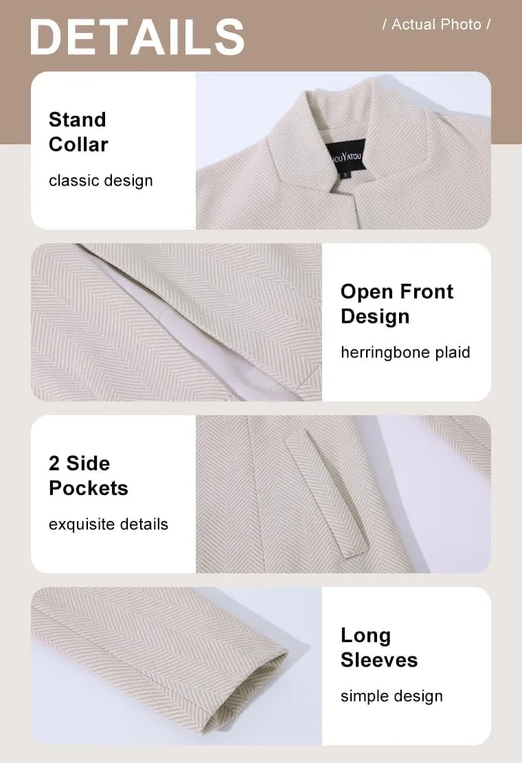 chouyatou Women's Casual Business Open Front Long Sleeve Notch Lapel Office Blazer Jacket