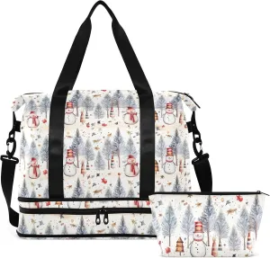 Christmas Snowman Pine Gym Bag for Women & Men,Duffel Bag with Shoe Pocket,Weekender Overnight Bag with Trolley Sleeve for Travel 21215330