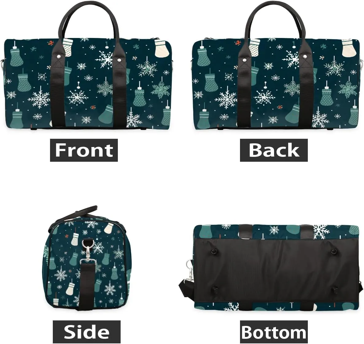 Christmas Stockings Snowflake Pattern Travel Duffel Bag for Women Men Waterproof Foldable Overnight Weekender Bag Large Capacity Sports Gym Bag