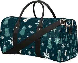 Christmas Stockings Snowflake Pattern Travel Duffel Bag for Women Men Waterproof Foldable Overnight Weekender Bag Large Capacity Sports Gym Bag