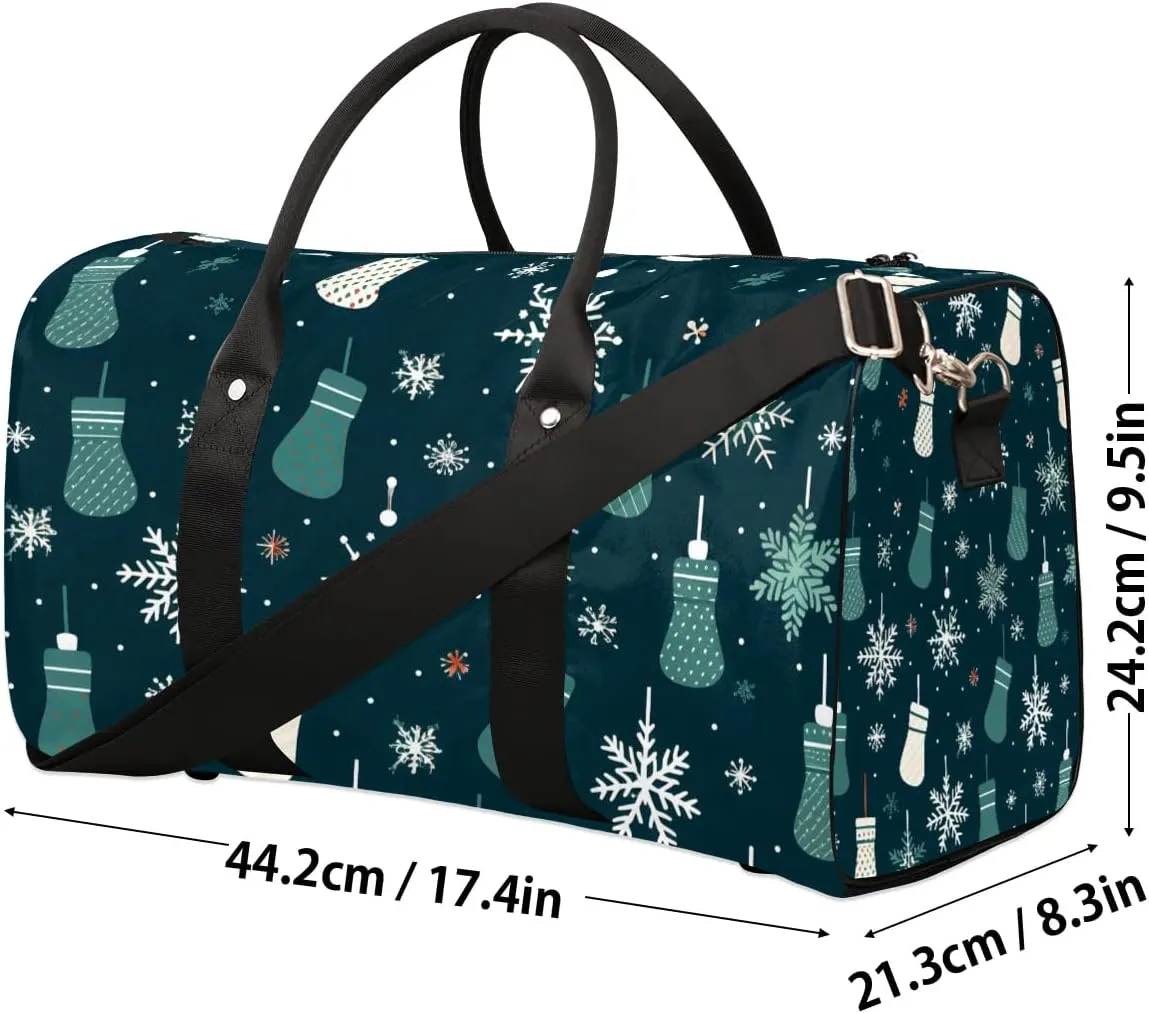 Christmas Stockings Snowflake Pattern Travel Duffel Bag for Women Men Waterproof Foldable Overnight Weekender Bag Large Capacity Sports Gym Bag