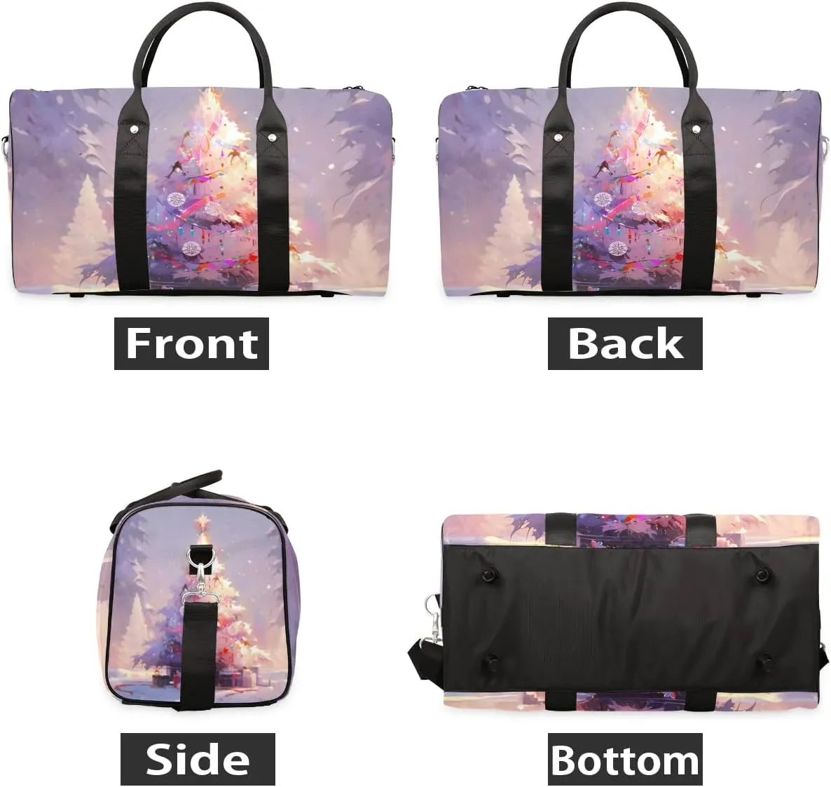 Christmas Tree Pattern Travel Duffel Bag for Women Men Waterproof Foldable Overnight Weekender Bag Large Capacity Sports Gym Bag