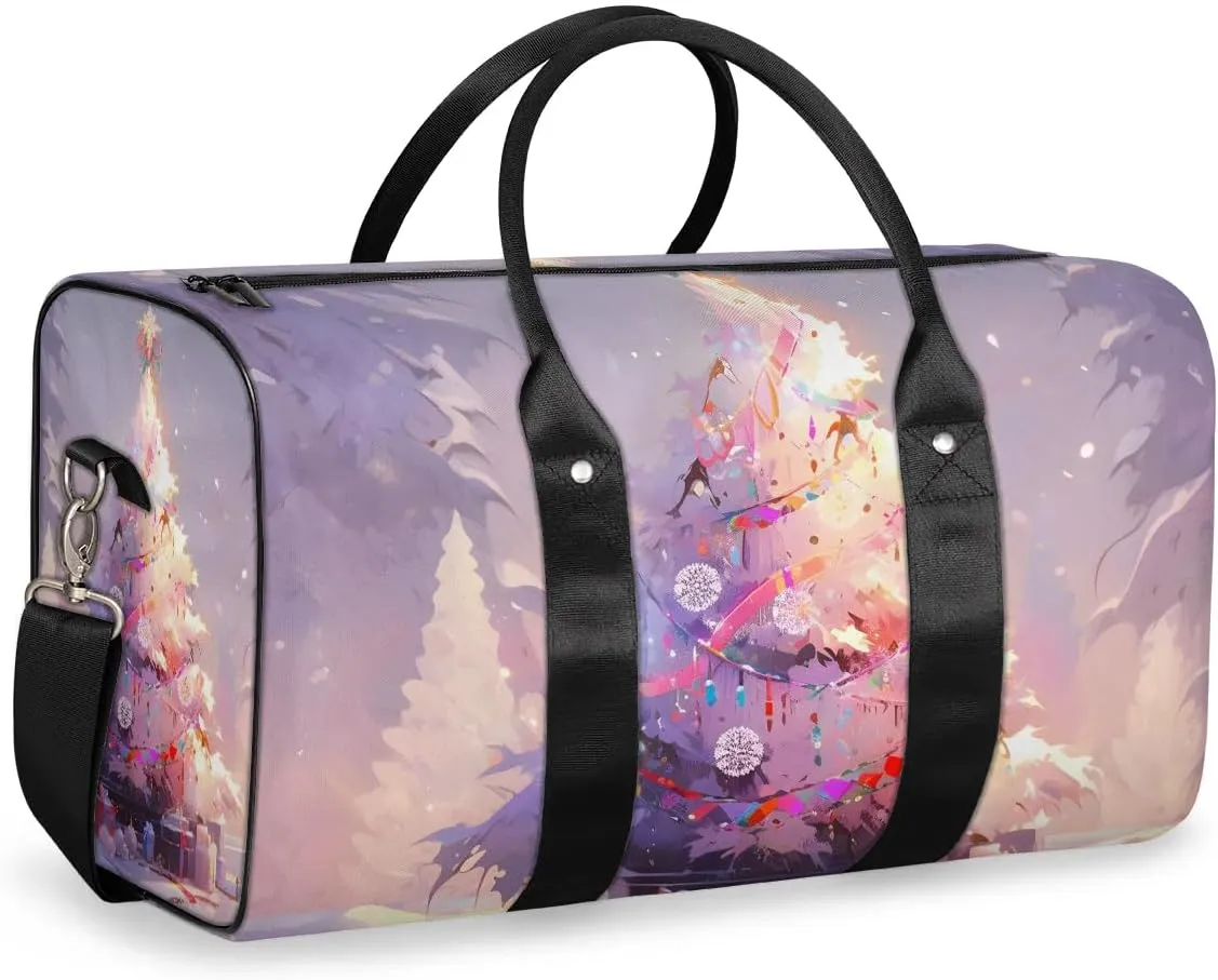 Christmas Tree Pattern Travel Duffel Bag for Women Men Waterproof Foldable Overnight Weekender Bag Large Capacity Sports Gym Bag
