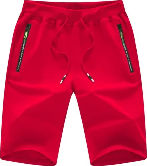Chrisuno Men's Shorts Elastic Waist Athletic Sweat Shorts with Zipper Pockets