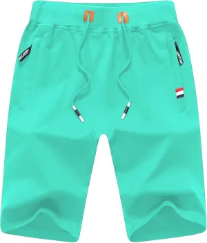 Chrisuno Men's Shorts Elastic Waist Athletic Sweat Shorts with Zipper Pockets