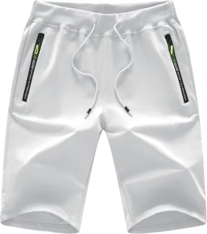 Chrisuno Men's Shorts Elastic Waist Athletic Sweat Shorts with Zipper Pockets