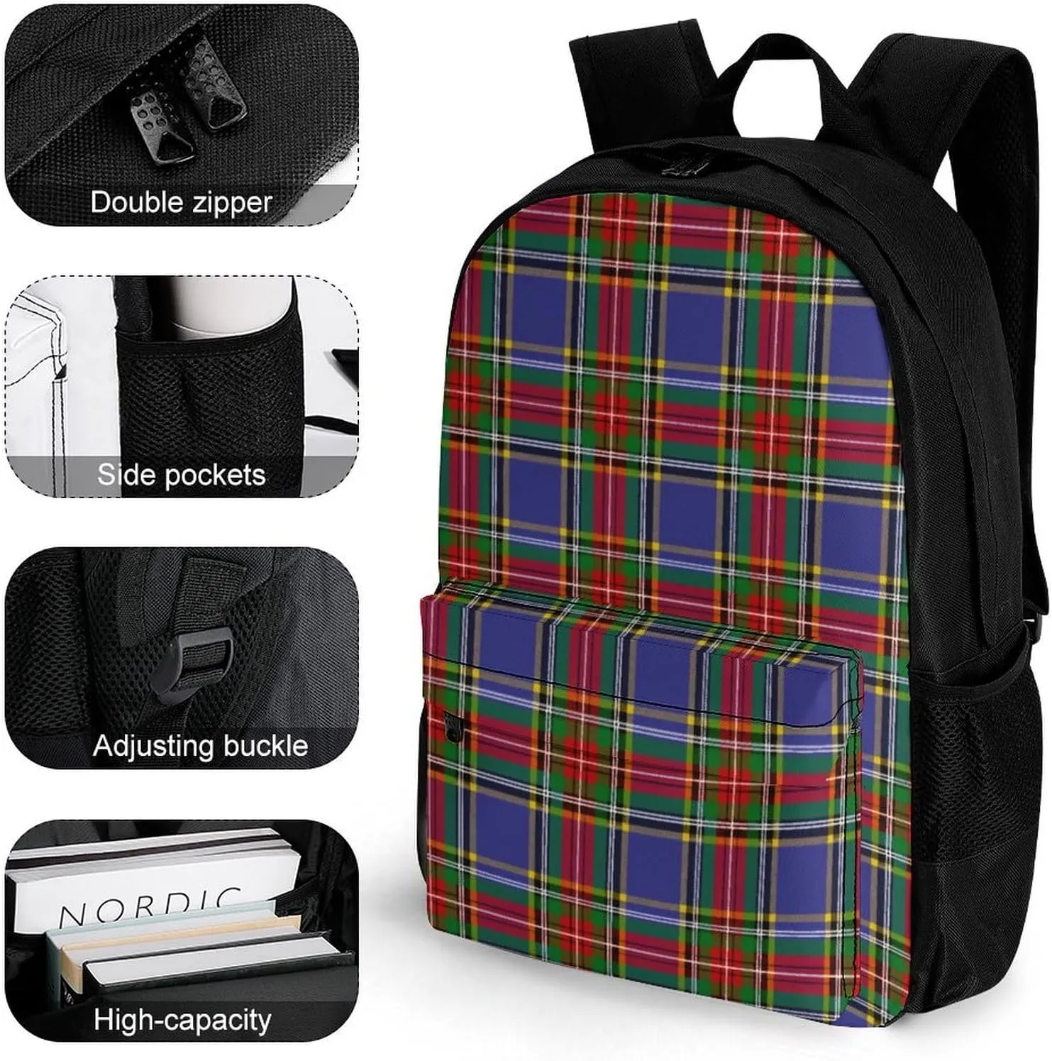 Clan MacBeth Tartan Large Capacity Fully Printed Backpack with Pockets Unisex