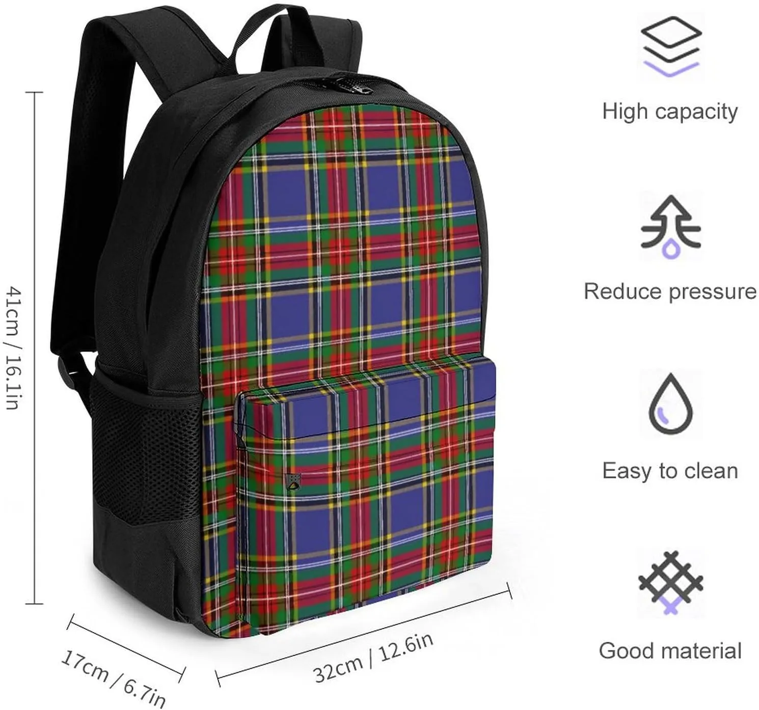Clan MacBeth Tartan Large Capacity Fully Printed Backpack with Pockets Unisex