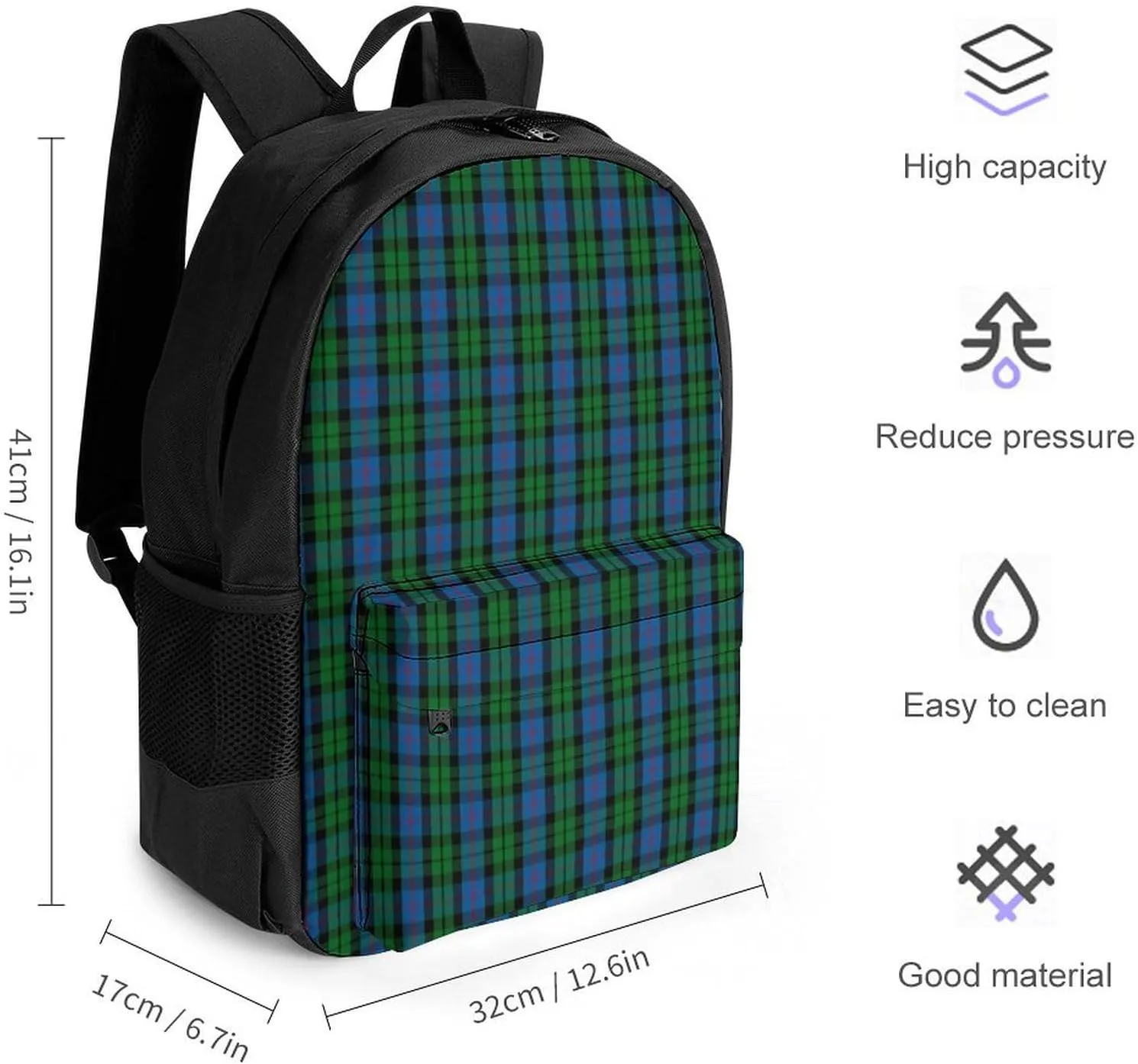 Clan Morrison Tartan Large Capacity Fully Printed Backpack with Pockets Unisex