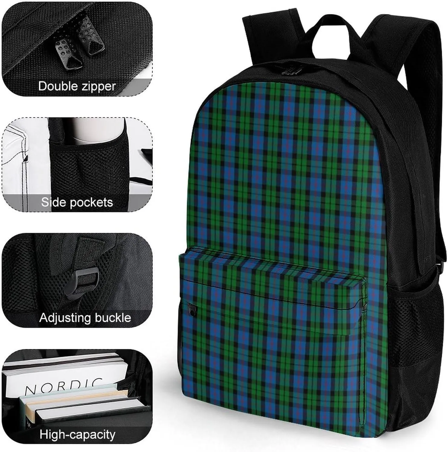 Clan Morrison Tartan Large Capacity Fully Printed Backpack with Pockets Unisex