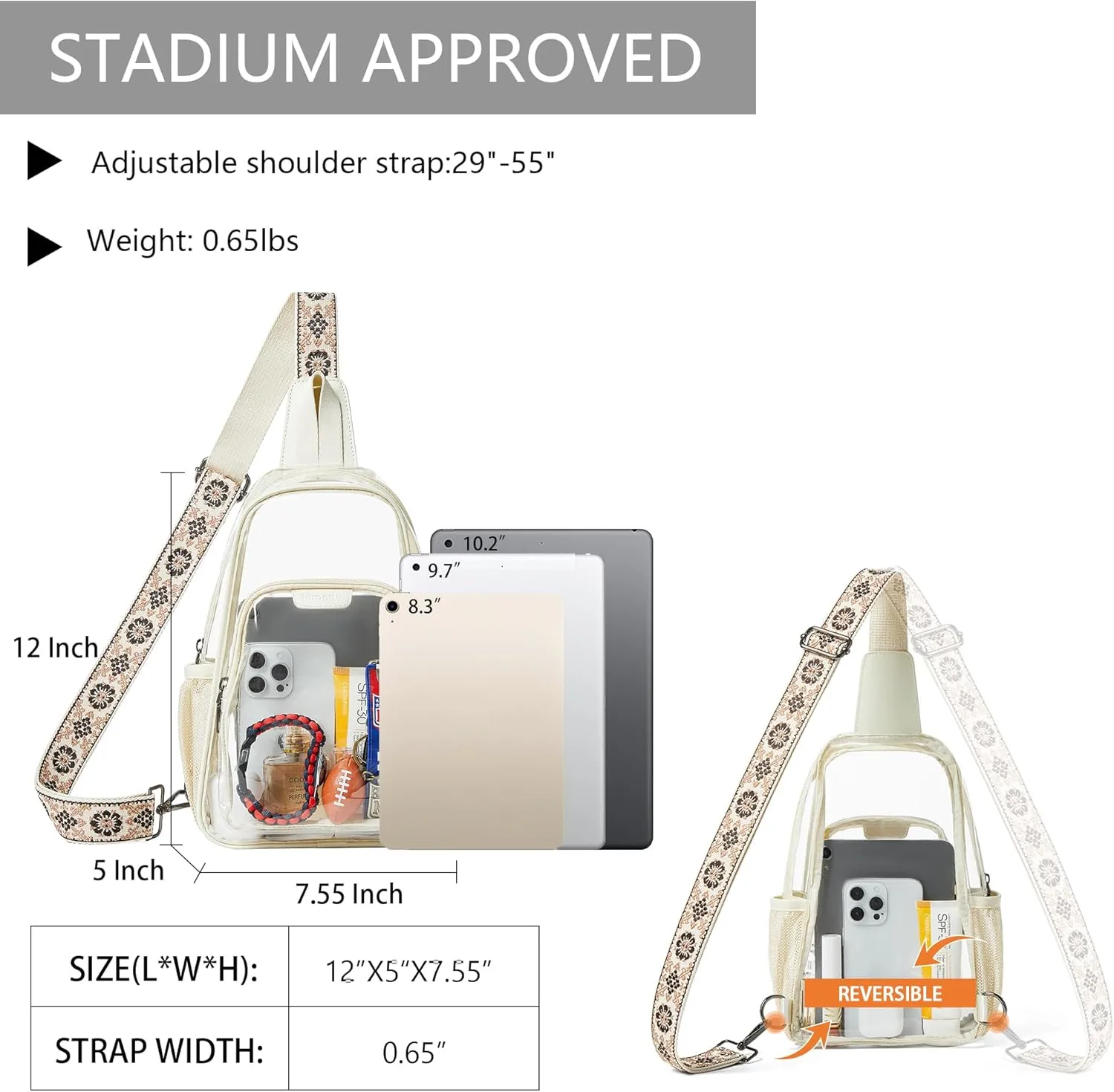 Clear Bag for Stadium Events Approved Clear Purses for Women Crossbody Transparent Bag Stadium Bags for Concert Sport