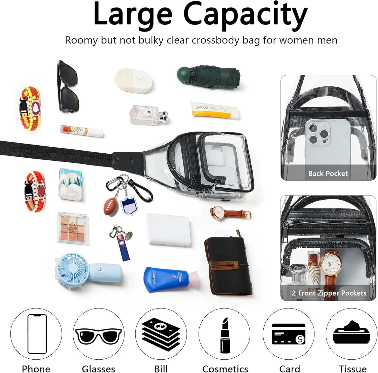 Clear Bag for Stadium Events Approved Clear Purses for Women Crossbody Transparent Bag Stadium Bags for Concert Sport